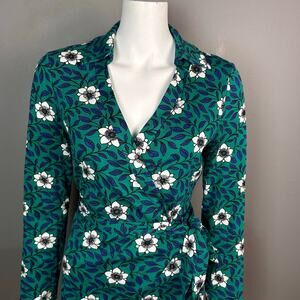 Diane von Furstenberg wrap dress size 8 floral green collar office party NEW